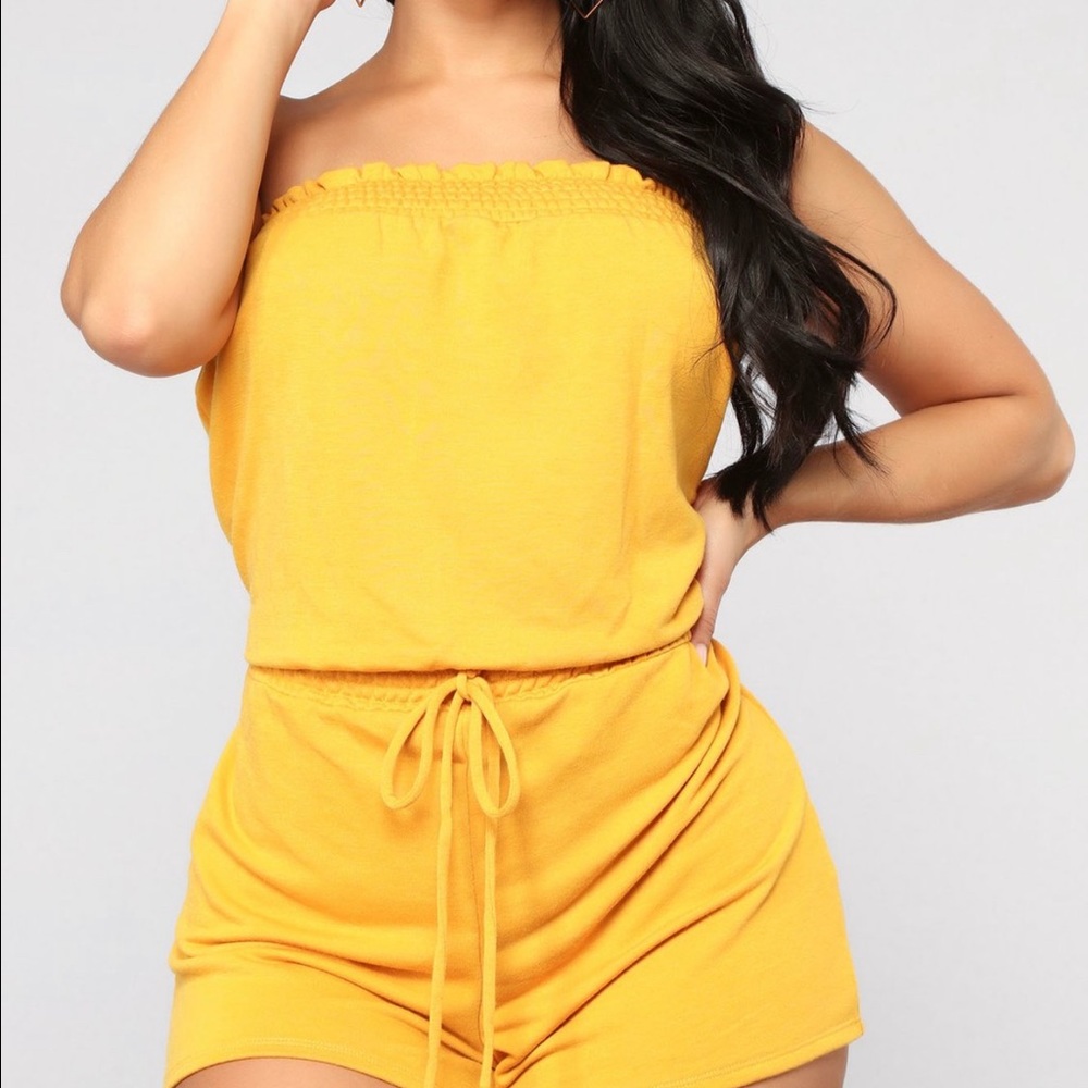 Drawstring Tube Romper - Mustard